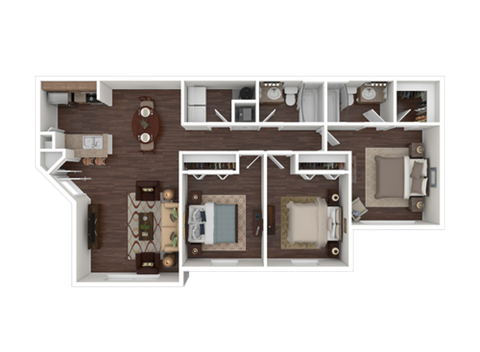 Floor plan for 3 beds, 2 baths, 1154 sqft